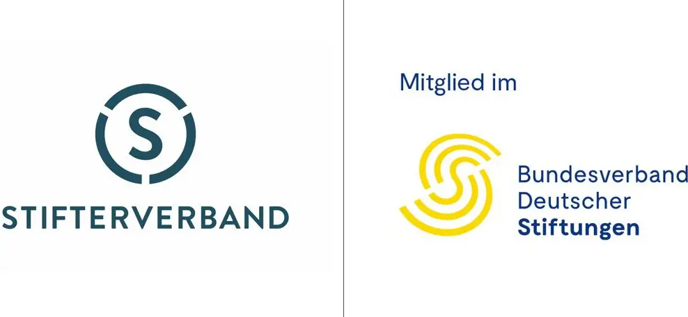 Logo des Stifterverbandes links und Logo vom Bundesverband Deutscher Stiftungen mit Mitgliedstext rechts.